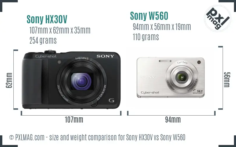 Sony HX30V vs Sony W560 size comparison