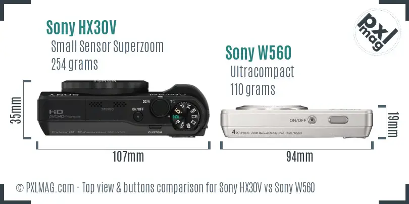 Sony HX30V vs Sony W560 top view buttons comparison