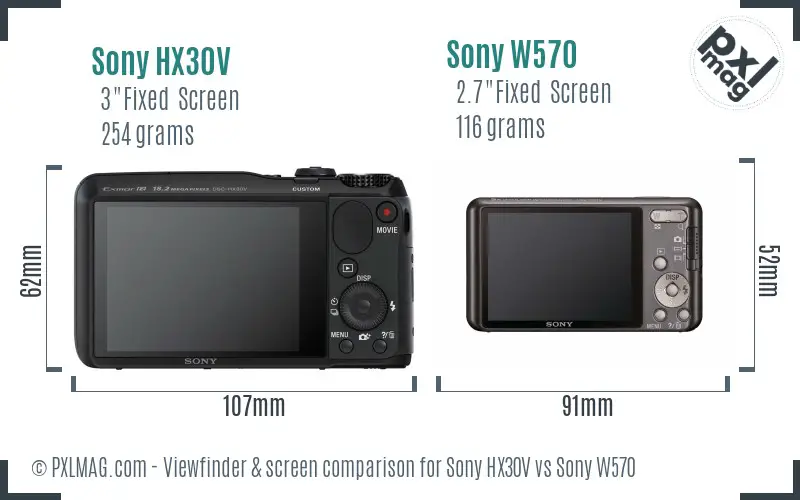 Sony HX30V vs Sony W570 Screen and Viewfinder comparison