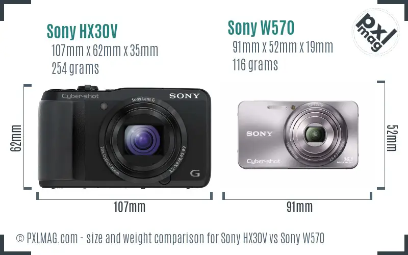 Sony HX30V vs Sony W570 size comparison