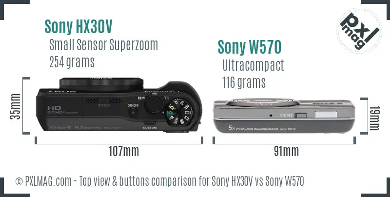 Sony HX30V vs Sony W570 top view buttons comparison