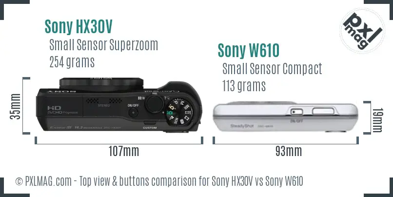 Sony HX30V vs Sony W610 top view buttons comparison