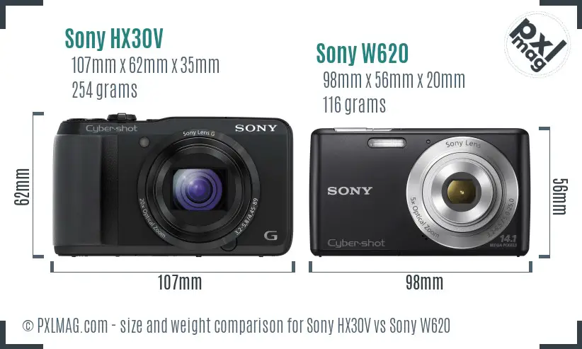 Sony HX30V vs Sony W620 size comparison