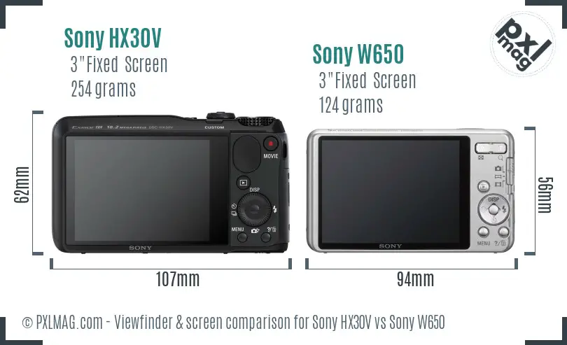 Sony HX30V vs Sony W650 Screen and Viewfinder comparison