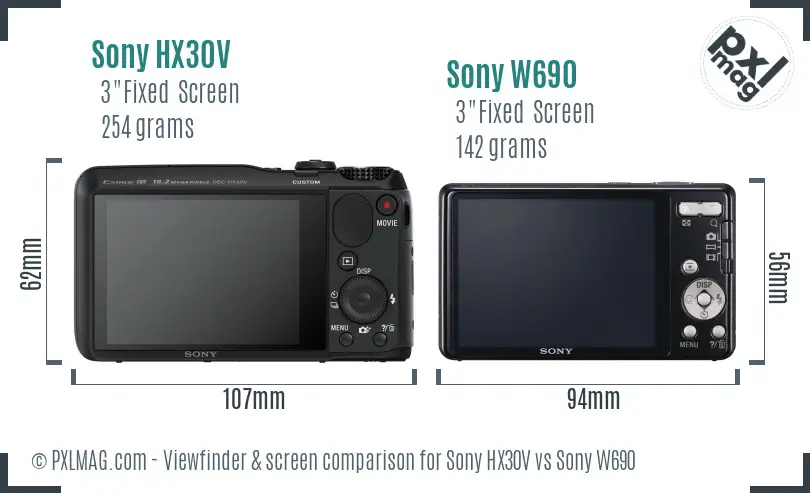 Sony HX30V vs Sony W690 Screen and Viewfinder comparison