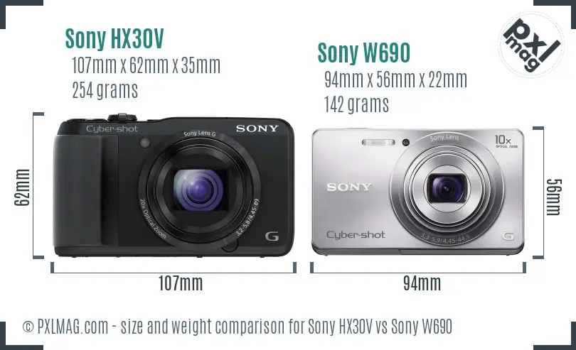 Sony HX30V vs Sony W690 size comparison