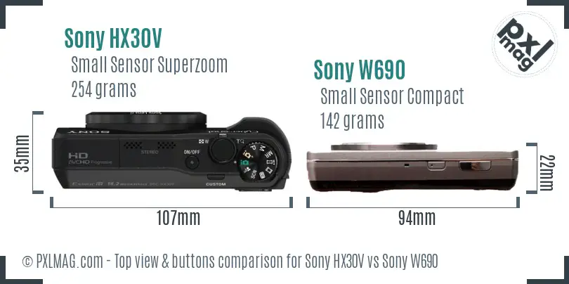 Sony HX30V vs Sony W690 top view buttons comparison