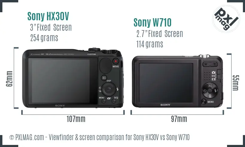 Sony HX30V vs Sony W710 Screen and Viewfinder comparison