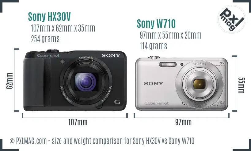 Sony HX30V vs Sony W710 size comparison
