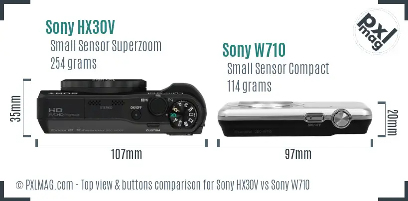 Sony HX30V vs Sony W710 top view buttons comparison