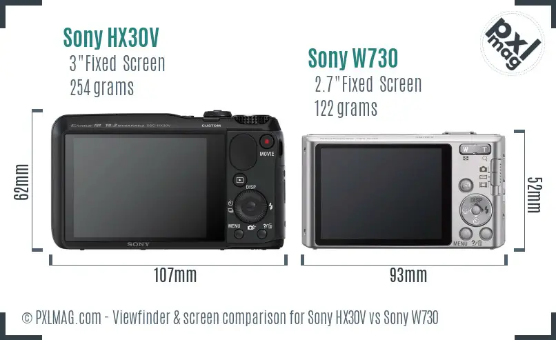 Sony HX30V vs Sony W730 Screen and Viewfinder comparison
