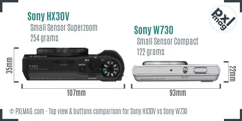 Sony HX30V vs Sony W730 top view buttons comparison