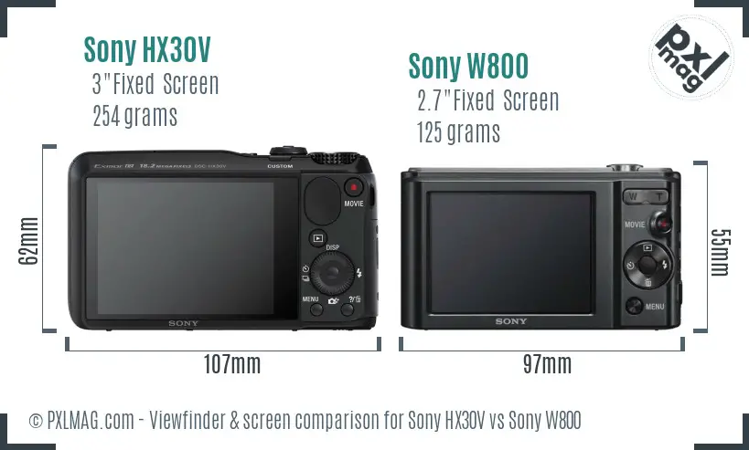Sony HX30V vs Sony W800 Screen and Viewfinder comparison
