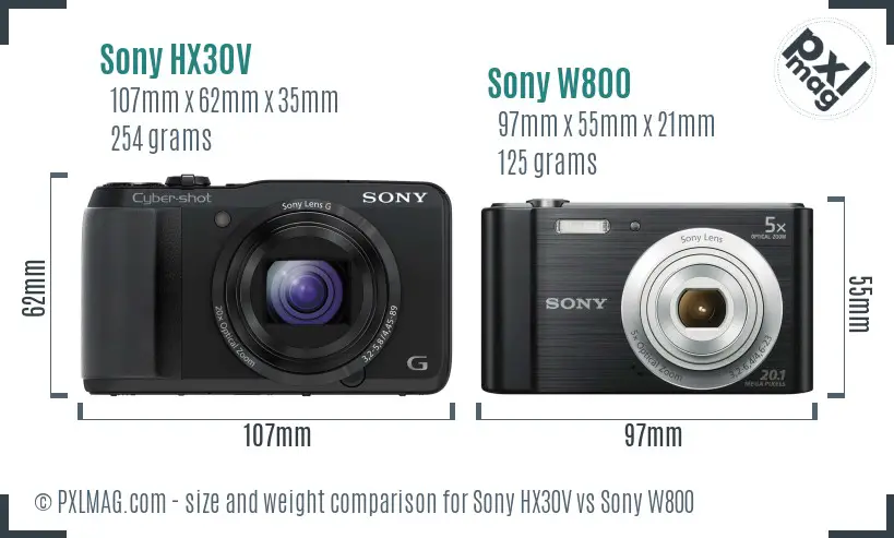 Sony HX30V vs Sony W800 size comparison
