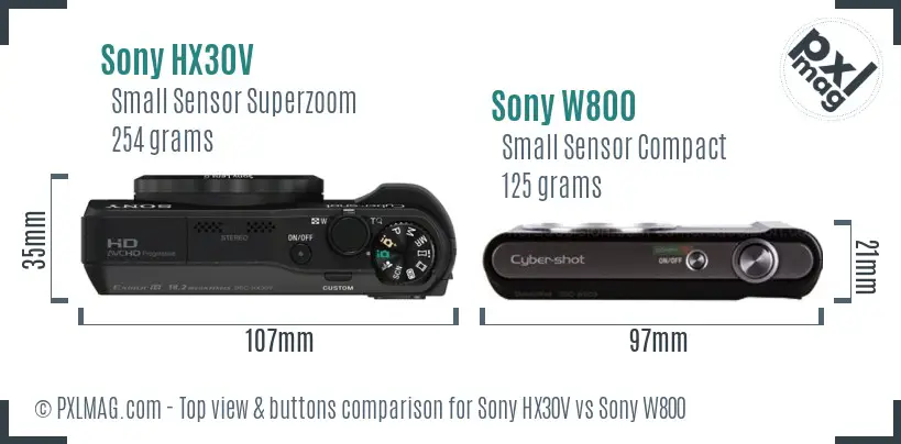 Sony HX30V vs Sony W800 top view buttons comparison
