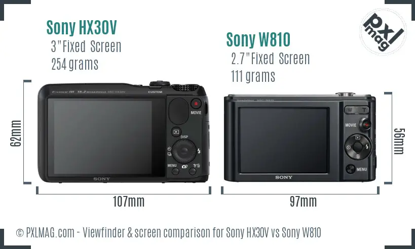 Sony HX30V vs Sony W810 Screen and Viewfinder comparison