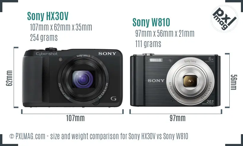 Sony HX30V vs Sony W810 size comparison