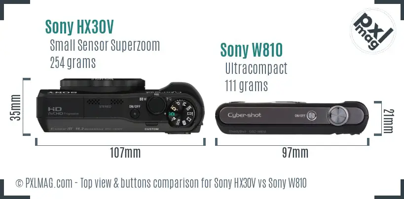 Sony HX30V vs Sony W810 top view buttons comparison