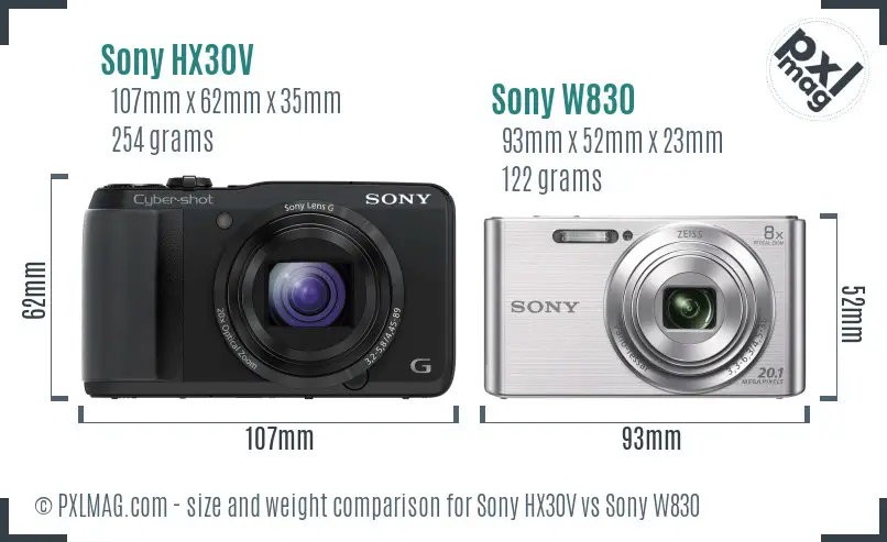 Sony HX30V vs Sony W830 size comparison