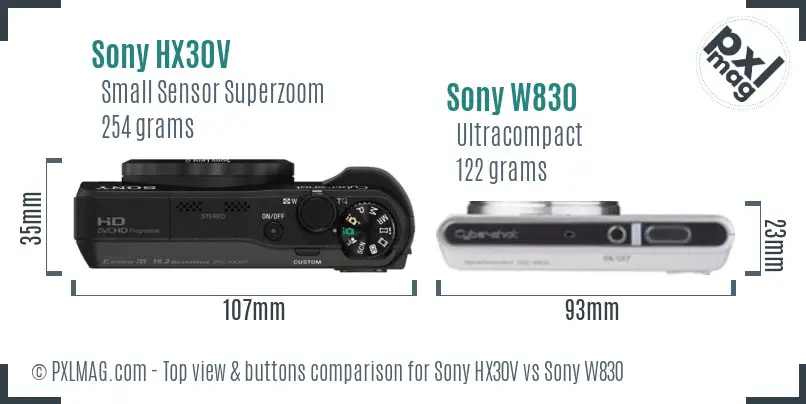 Sony HX30V vs Sony W830 top view buttons comparison