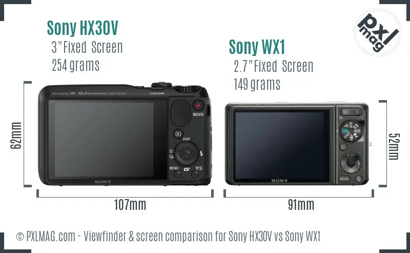 Sony HX30V vs Sony WX1 Screen and Viewfinder comparison