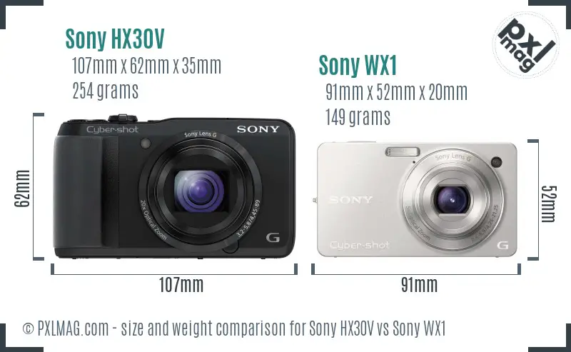 Sony HX30V vs Sony WX1 size comparison