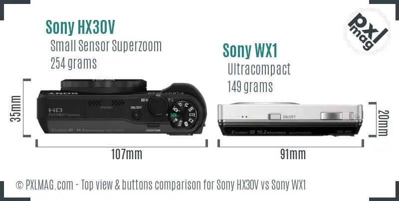 Sony HX30V vs Sony WX1 top view buttons comparison