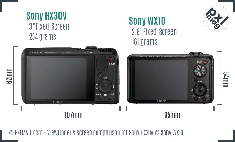 Sony HX30V vs Sony WX10 Screen and Viewfinder comparison