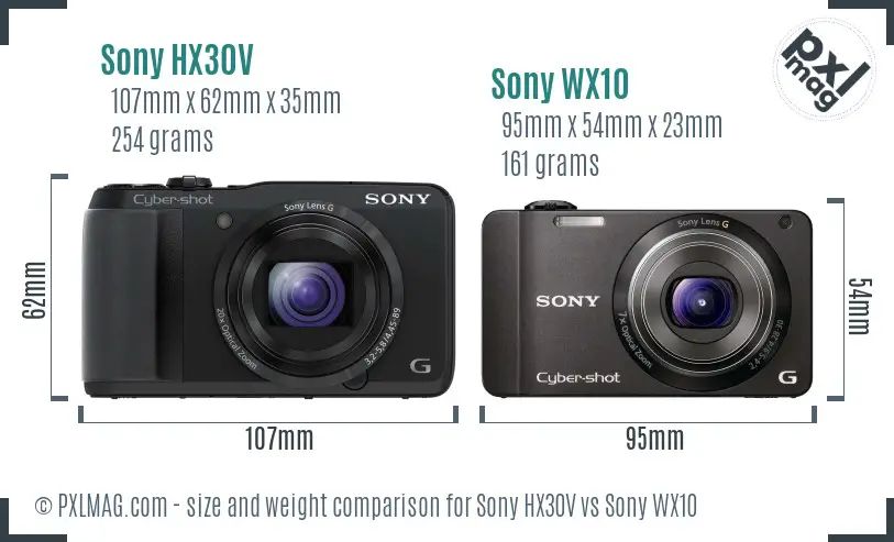 Sony HX30V vs Sony WX10 size comparison