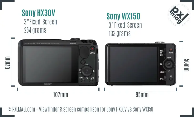 Sony HX30V vs Sony WX150 Screen and Viewfinder comparison