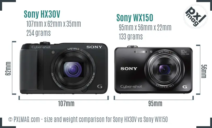 Sony HX30V vs Sony WX150 size comparison