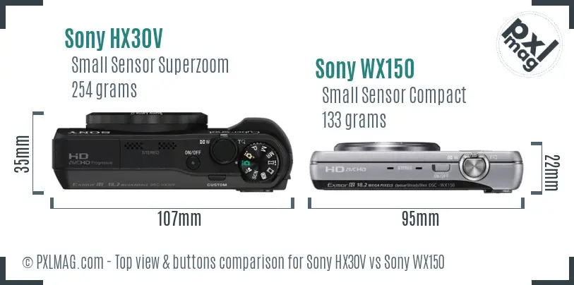 Sony HX30V vs Sony WX150 top view buttons comparison