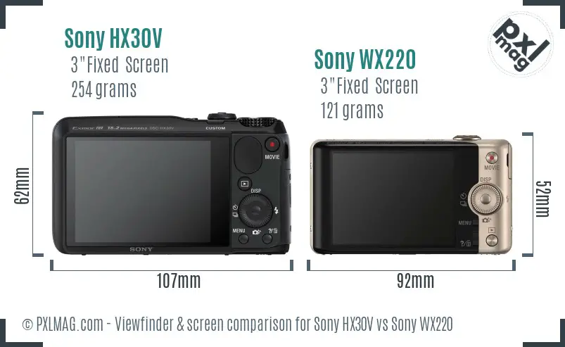 Sony HX30V vs Sony WX220 Screen and Viewfinder comparison