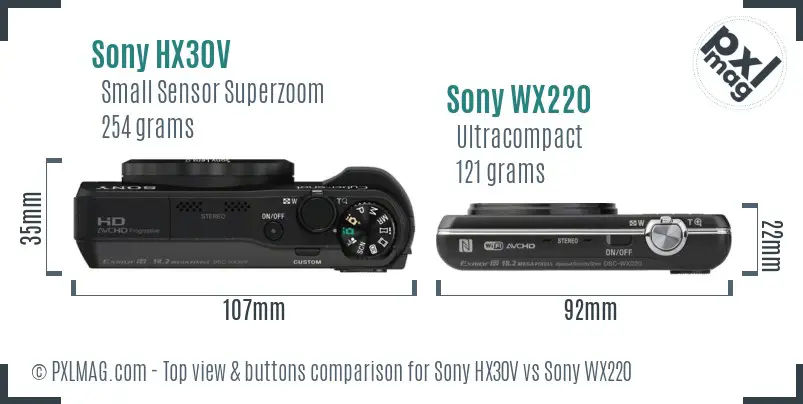 Sony HX30V vs Sony WX220 top view buttons comparison