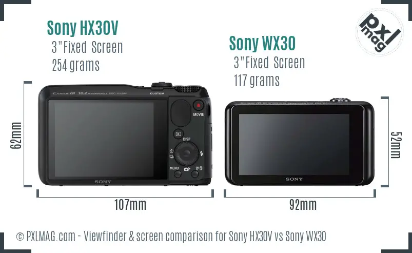 Sony HX30V vs Sony WX30 Screen and Viewfinder comparison
