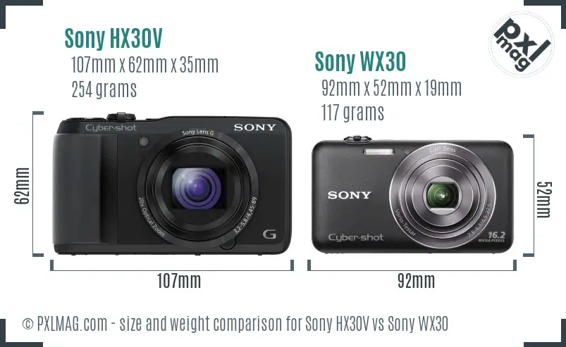 Sony HX30V vs Sony WX30 size comparison