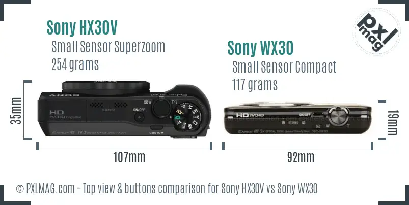 Sony HX30V vs Sony WX30 top view buttons comparison