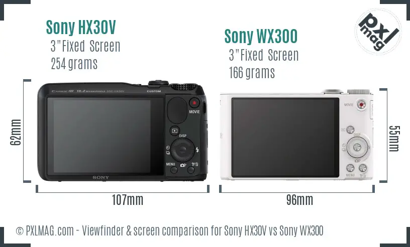 Sony HX30V vs Sony WX300 Screen and Viewfinder comparison