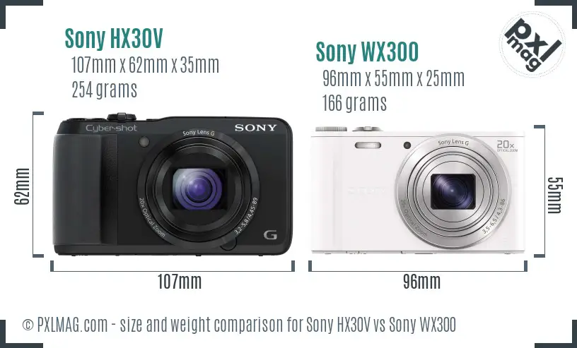 Sony HX30V vs Sony WX300 size comparison