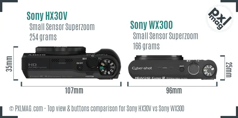 Sony HX30V vs Sony WX300 top view buttons comparison