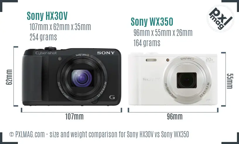 Sony HX30V vs Sony WX350 size comparison