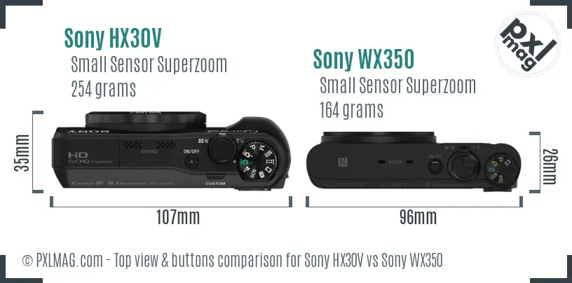Sony HX30V vs Sony WX350 top view buttons comparison