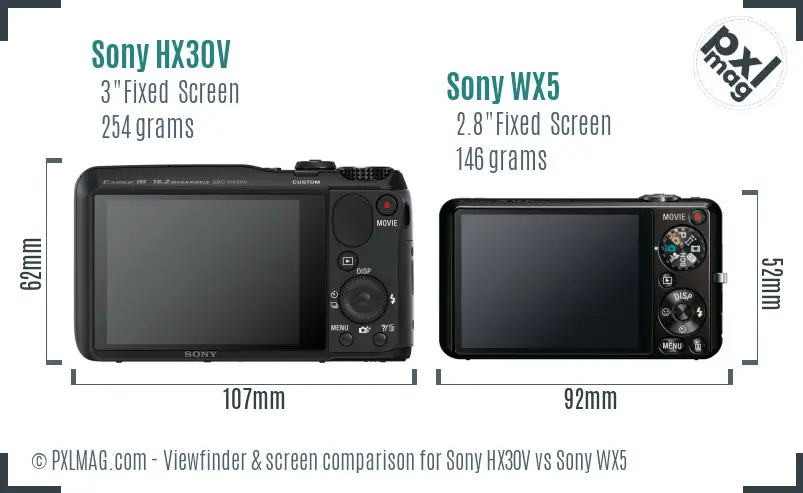 Sony HX30V vs Sony WX5 Screen and Viewfinder comparison