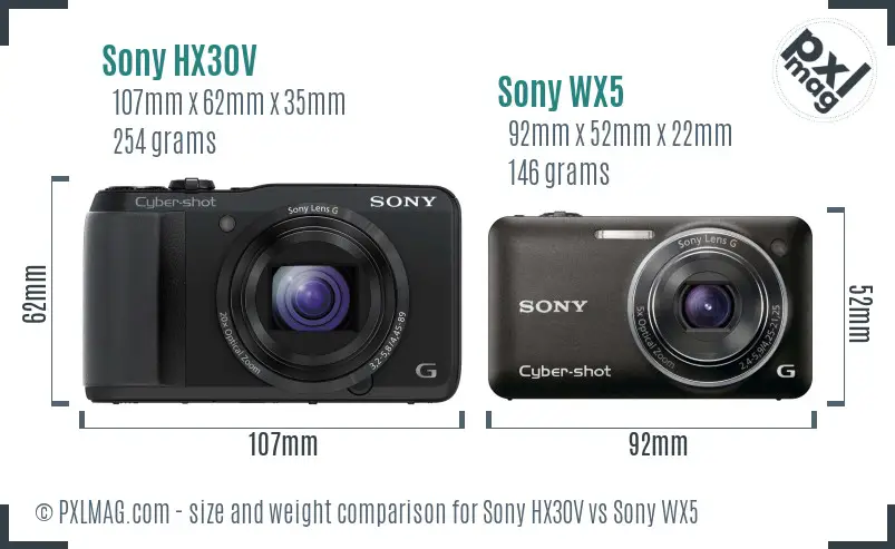 Sony HX30V vs Sony WX5 size comparison