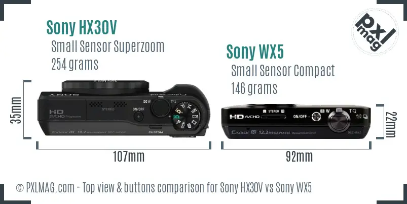 Sony HX30V vs Sony WX5 top view buttons comparison