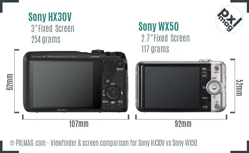 Sony HX30V vs Sony WX50 Screen and Viewfinder comparison