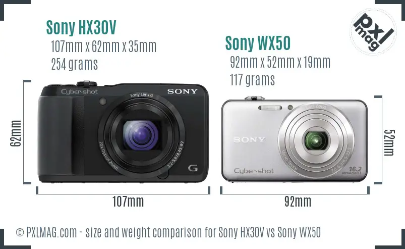 Sony HX30V vs Sony WX50 size comparison