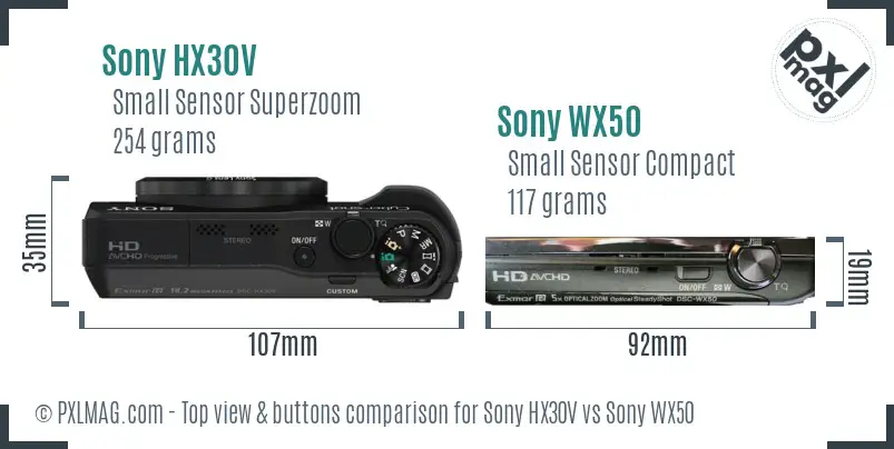 Sony HX30V vs Sony WX50 top view buttons comparison