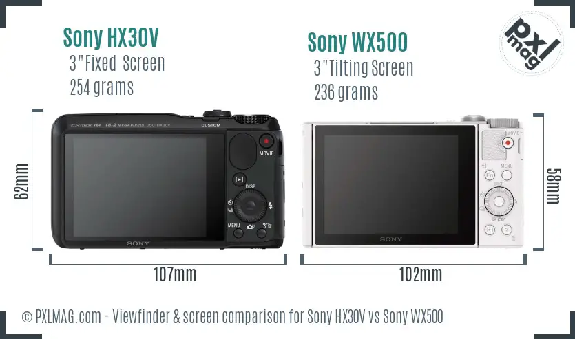 Sony HX30V vs Sony WX500 Screen and Viewfinder comparison