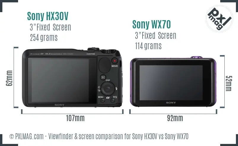 Sony HX30V vs Sony WX70 Screen and Viewfinder comparison